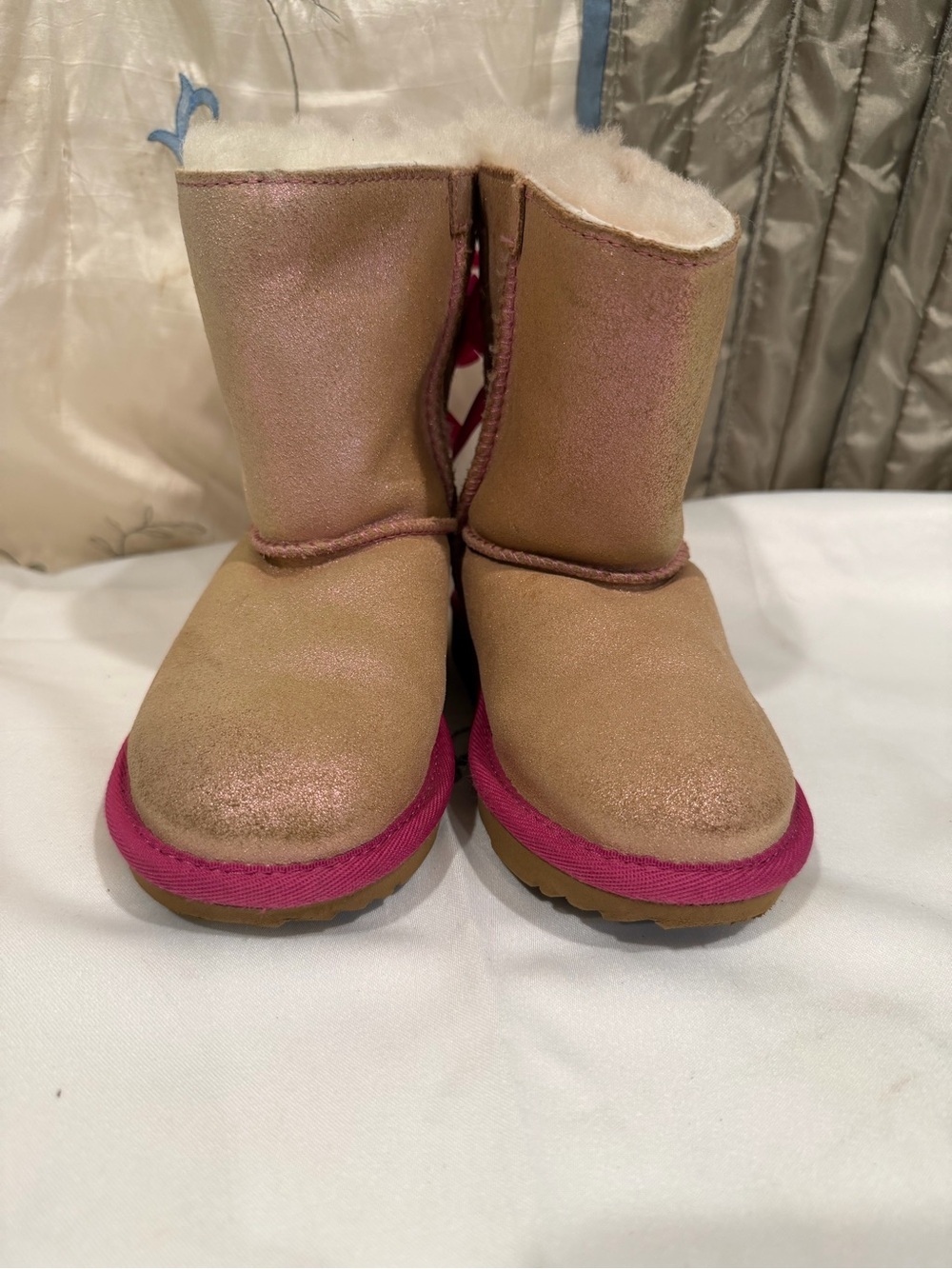 UGG Pink Trim Tan Shearling Kids Boots